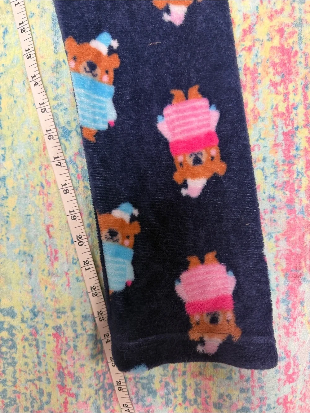 Girls' Navy Plush Pajama Pants with Pink & Blue Bear Motif